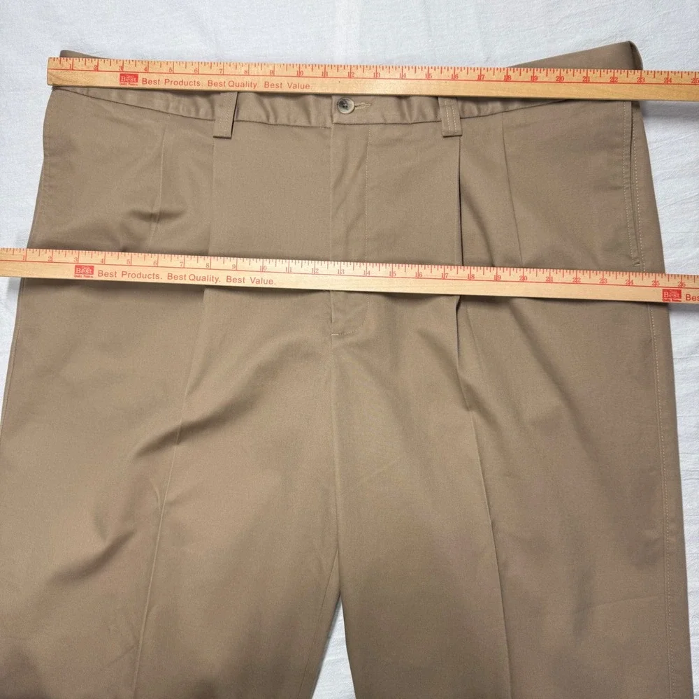 Oak Hall Men's Dress Pants 46x30 Pleated Front Classic Fit Khaki Cotton Stretch